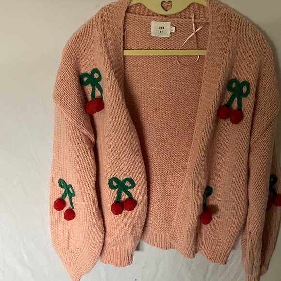 Luna Ivy Sweaters - Luna Ivy: Pink Cherry Embellished Sweater- XS